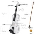 thumbnail image 3 of 4/4 Violin Set Full Size Fiddlewith Hard Case, Shoulder Rest, Rosin, Bow and Extra Strings, for Adults Beginner Students (White), 3 of 10