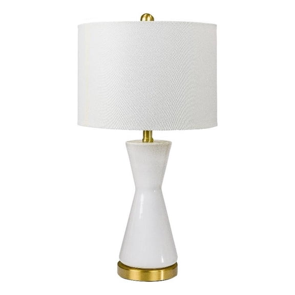 Benjara Elma 24" Table Lamp Set of 2-Hourglass Stand-Gold Trim-Glass-White