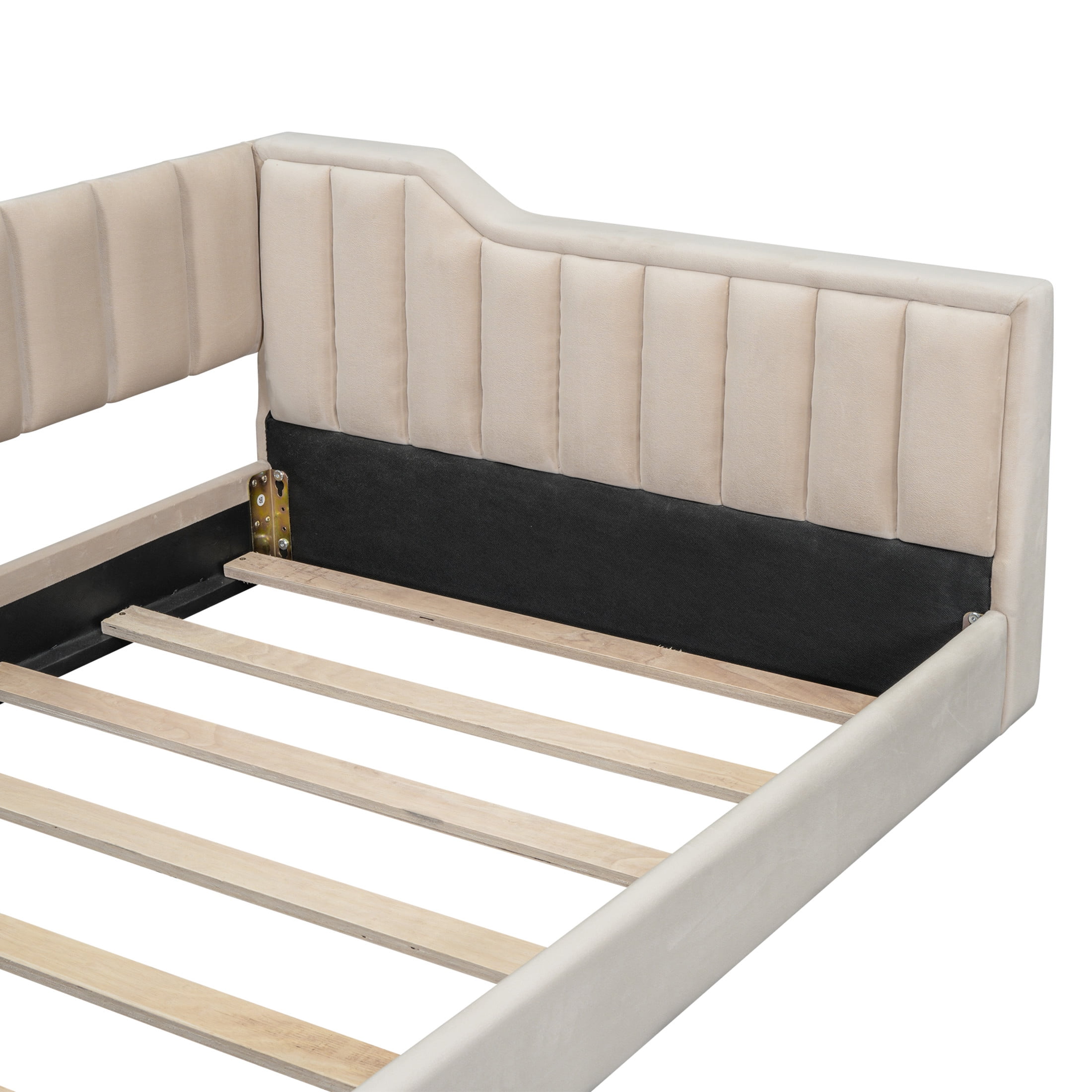 Noble House Twin XL Upholstered Daybed, Velvet Vertical Channel Tufting with Side Storage Pocket, Space Saving, Beige