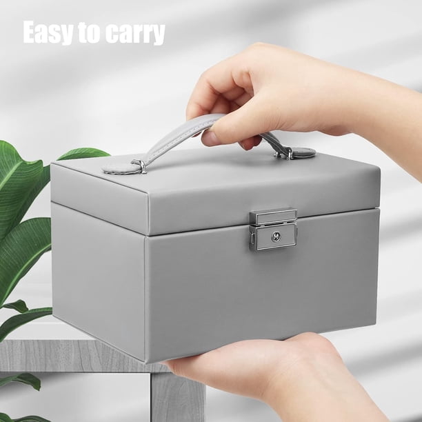 Joyero organizador para mujeres y niñas con espejo, collar, anillo y aretes, organizador de piel sintética, cajón extraíble (negro Joyero organizador para mujeres y niñas con espejo, collar, anillo y aretes, organizador de piel sintética, cajón extraíble (negro