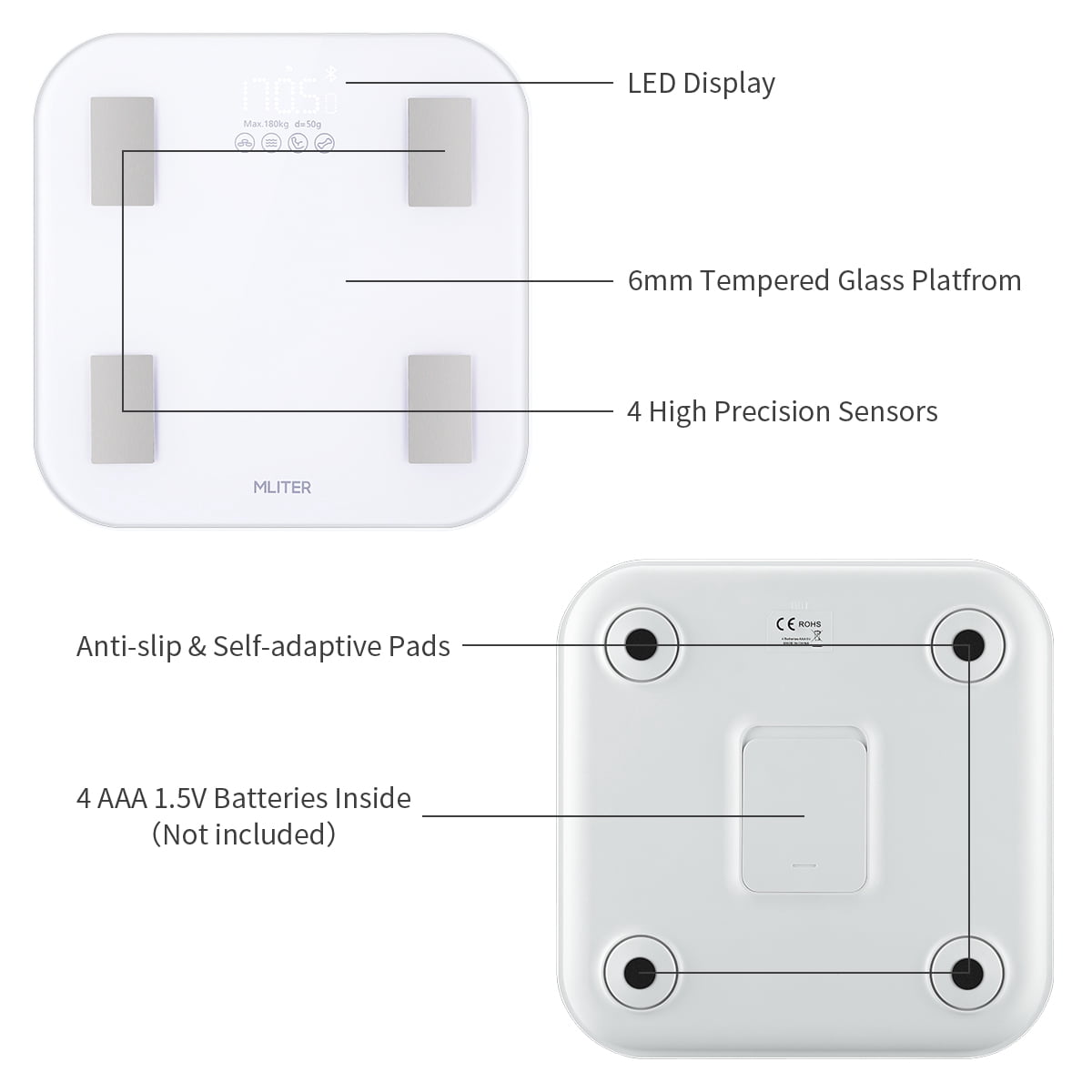 Body Fat Scale Easy Operation Measure 11 Body Composition Data High Precision Statistics By Date/Week/Month 16 Users Information Storage Super White Tempered Glass Platform