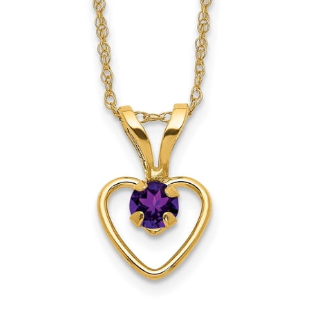 Diamond2Deal 14k Yellow Gold 3mm Amethyst Heart Birthstone Necklace 15inch for Women