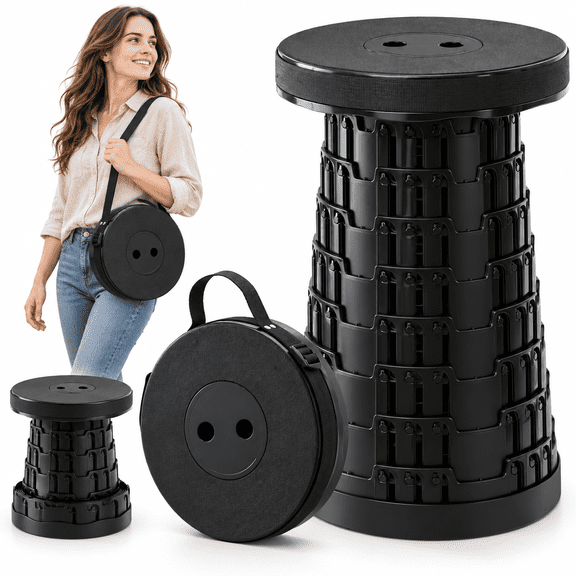 KOYMISKU Collapsible Stool, Portable Retractable Stool with Fish Scale Structure, 17.72 in Adjustable Height, for Camping, Hiking, Fishing & Travel