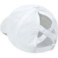 thumbnail image 4 of Gorra de béisbol con cola de caballo cruzada para mujer, ajustable, con moño alto desordenado, de secado rápido (1 unidad, blanca), 4 of 5