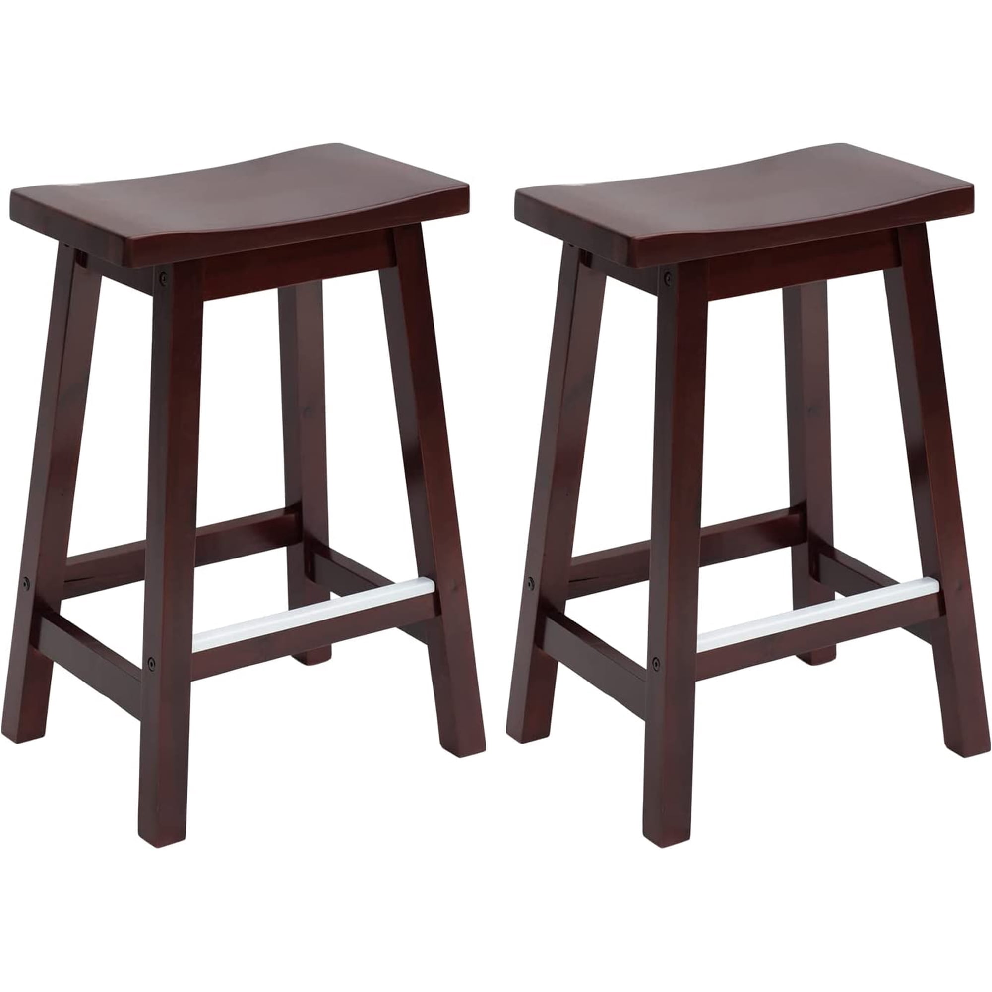 PayLessHere Bar Stools Set of 2 for Kitchen Counter Solid Wooden Saddle Stools 24-Inch Height Home Furniture Barstool, Brown
