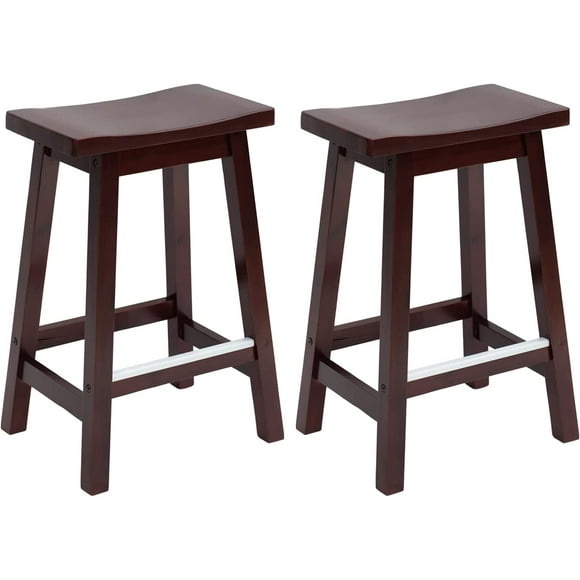 Bar Stools Set of 2, Solid Wooden Saddle-Seat Stools Kitchen Counter Barstool 24-Inch Height Counter Height Pub Chairs for Dinning Room Kitchen