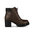thumbnail image 4 of BLISSFUL STEP Valentine's Women's Boot Rounded Toe Side Zip Combat Block Heel Ankle Boots Coffee 10, 4 of 8