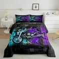 thumbnail image 2 of Erosebridal Motorcycle Motorbike Bedding King Comforter Set,Extreme Sports Comforters & Duvets,Plaid Buffalo Comforter Sets King Size,Super Cozy Teens Bedroom Decor,Reversible,3pcs, 2 of 8