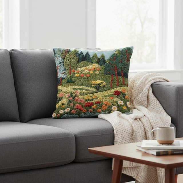 Imitation Embroidery Pillow Case with Country Style Kittens Pattern Polyester Home Decoration Cushion Cover 45x45cm
