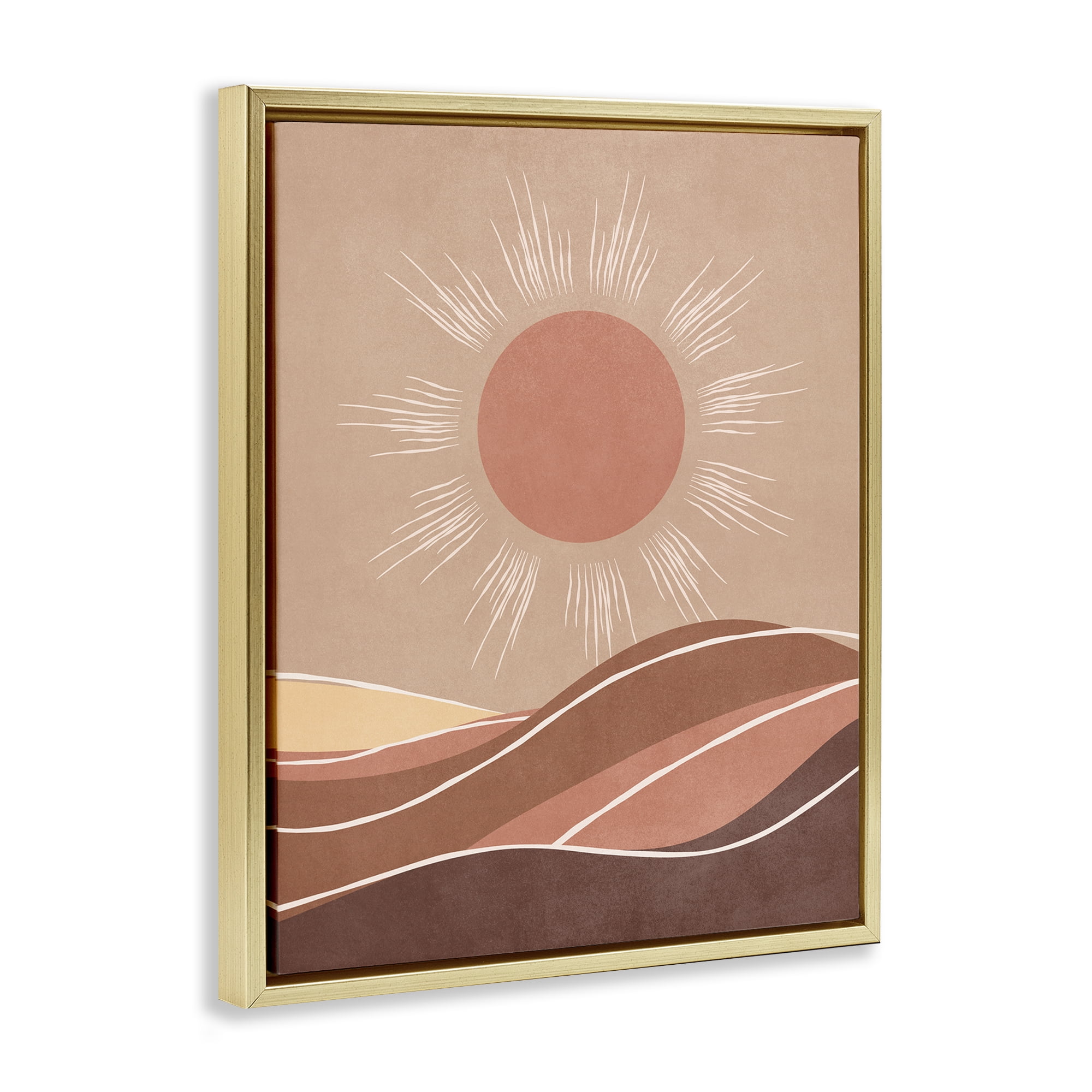 Stupell Industries Boho Sun over Desert Landscape & Nature Painting Gold Floater Framed Canvas Art Print Wall Art, 17 x 21