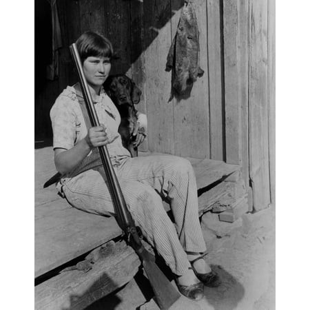 Ozark Farmer'S Daughter Holding Double Barrel Shotgun History (18 x 24