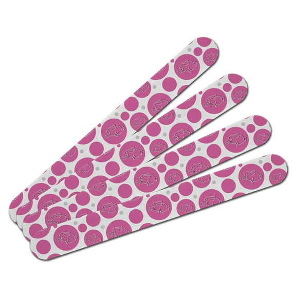 Cute Rabbit Bunny Love Outlined on Pink Double-Sided Nail File Emery Board Set 4 Pack