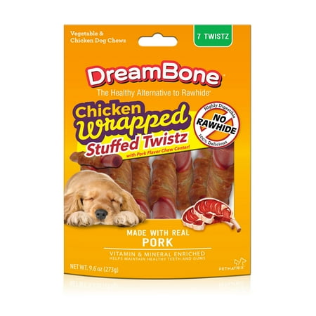 - DreamBone Chicken Wrap Pork Stuffed Dog Chew Twist, 7-Count