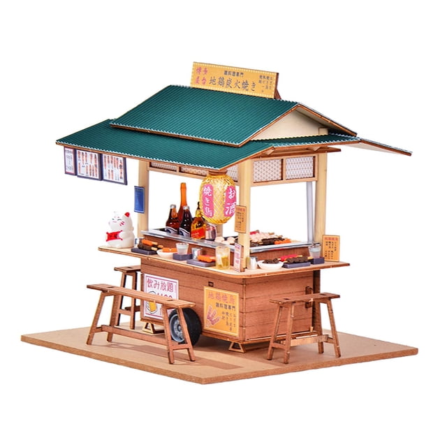Modelo de tienda Puesto de comida callejera Kits de casa de muñecas de juguete Pantalla de madera Casa de juguete ensamblada para oficina Sala de