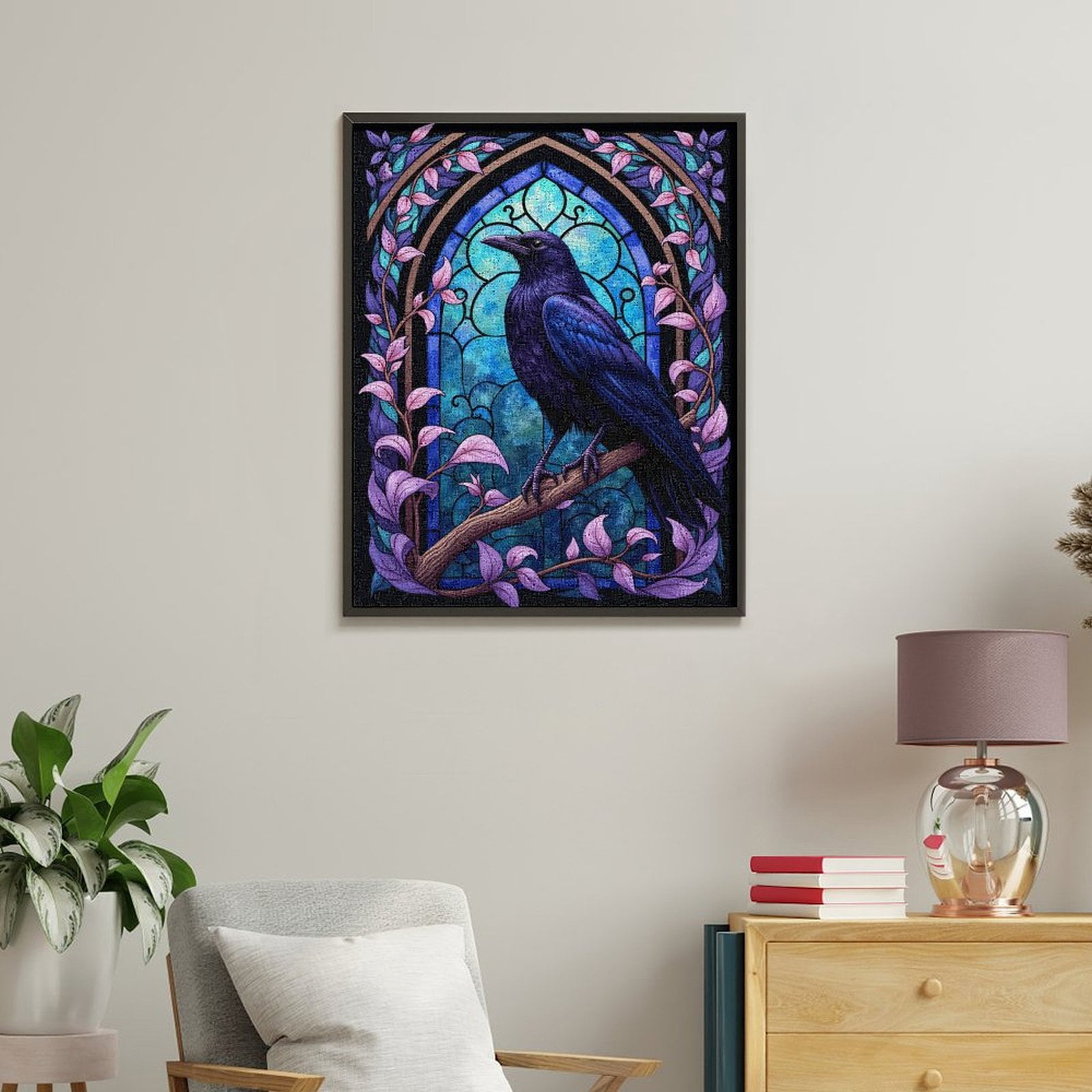 Paint By Numbers Kit for Adults Beginner - DIY Majestic Raven Stained Glass Art Canvas Painting Kits for Adults, Frameless Paint By Number for Adults for Home Wall Decor 16x20 Inch