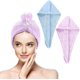thumbnail image 1 of Toallas para secar el cabello, toalla de microfibra, conjunto de turbante para el cabello, envoltura súper absorbente para el cabello con diseño de botones, azul, morado, 2 piezas, 1 of 5