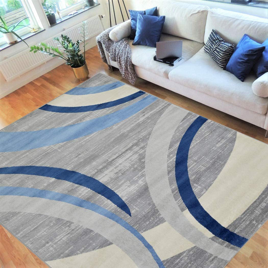 HR Abstract Rugs Luxury Livingroom Carpet Modern Contemporary 5x7 Blue Area Rug UltraSoft, Shed