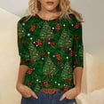 thumbnail image 2 of Inkach Womens Christmas Print Mid-Length 3/4 Sleeve O-Neck Casual Tee Tops T-Shirt, 2 of 4