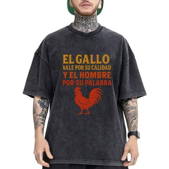 Cotton Vintage Rooster Graphic Tee T Shirt Top Washed Casual Short Sleeve Crew Neck Black S-2XL Plus size