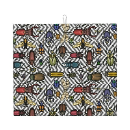 

Uemuo Bright Insects Pattern Dish Drying Mat 16*18 inch Absorbent Dish Drainer Kitchen Counter Large Size Dish Drying Pad for Countertops Sinks Draining Racks
