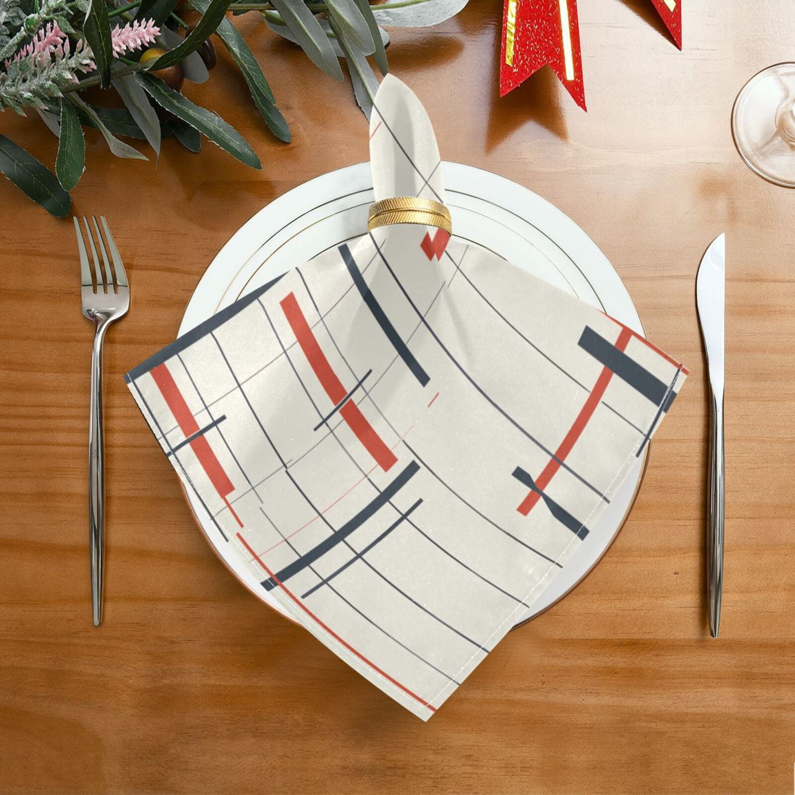 JSTEL Vertical & Horizontal Stripe Cloth Napkins Set of 6, 20x20 Inch Washable and Reusable Napkin for Decoupage Dinner Party Everyday Use