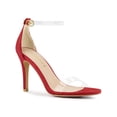 thumbnail image 1 of BLISSFUL STEP Women's Clear Ankle Strap Stiletto Heel Sandals Red 9, 1 of 7