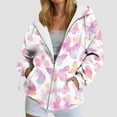 thumbnail image 2 of felwors Zip Up Hoodie Women Butterfly Graphic Hoodies Long Sleeve Oversized Y2K Sweatshirts Cute jackets Plus Size for Girls Light Pink, M, 2 of 7