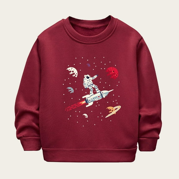 Symoid Toddler Sweatshirt Boys,Holiday Sweat Shirt for Kids,Pullover Fleece Crew Neck Graphic Child Clothing,Red,Size 4 T