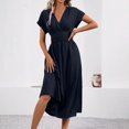thumbnail image 6 of Summer Dresses for Women 2025 Fashion Plus Size Trendy Clothes 2025 Round Neck Casual Solid Color Pocket Short-sleeved Knee-length Up to 65% off!, 6 of 8