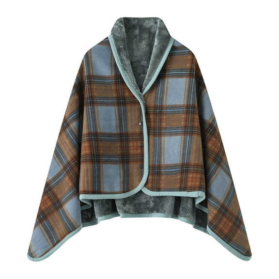 CuiLiyq Cotton Wearable Plaid Blanket, Comfy Warm Wrap Shawl Poncho Throw with Buttons, Office Chair Lap Sofa Bed Travel Cape Cover, 51.2" x 31.5"