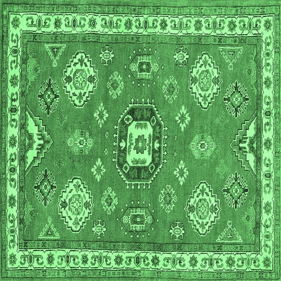 Ahgly Company Indoor Square Geometric Emerald Green Traditional Area Rugs, 6' Square