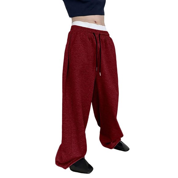 Wdgfv Mens Baggy Pants Wide Leg Drawstring Waist Loose Sweatpants with Pockets RD2 L