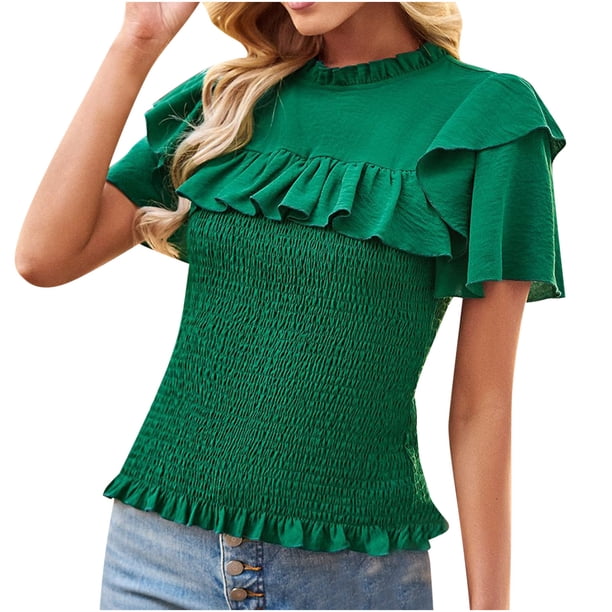 Elegante blusa informal de manga corta con cuello redondo para primavera y verano para mujer OAVQHLG3B Store lin121212