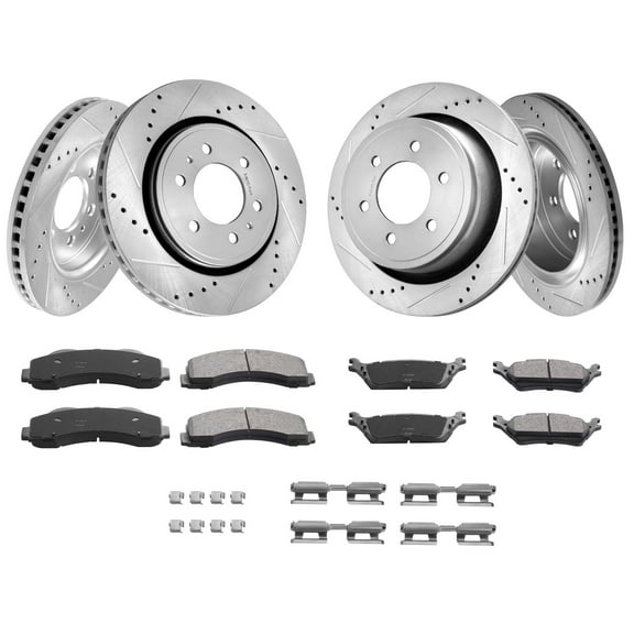 KFFKFF Front and Rear Brake Kit Compatible with 2012-2020 Ford F-150 (MPB Only), Drilled and Slotted Rotors with Ceramic Brake Pads, 13.8" Front and 13.7" Rear Rotors