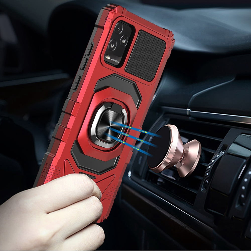 For BLU View 5 Pro Hybrid Dual Layer with 360° Rotate Magnetic Ring Stand Holder Kickstand TPU Rugged PC Shockproof Cover ,Xpm Phone Case [ Red ]