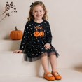 thumbnail image 7 of AWZXDE Girls Halloween A‑Line Dress Cute Fall Dresses For Girl Long Sleeve Pumpkin Embroidery Dress Black - 5-6 Years, 7 of 7