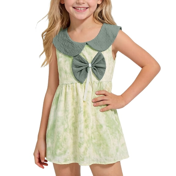 WRKEKC Summer Dresses for Girls Sleeveless Floral Print Peter Pan Collar Smocked Waist Sundress for 1-10 Years