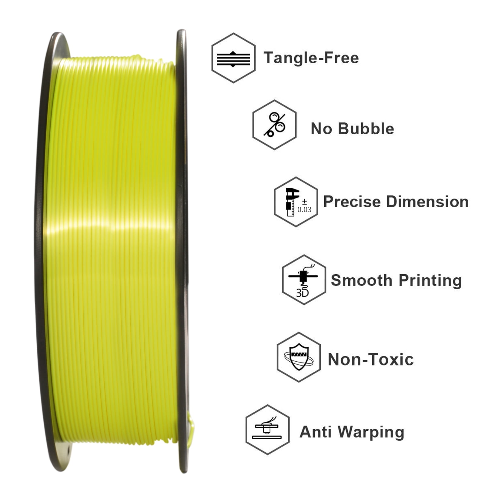 Geeetech Silk Yellow 3D Printer PLA Filament 1KG Toughness Enhanced Filament with 1.75mm Dimensional Accuracy +/-0.03mm, 1080 Feet per Roll, Vacuum Packaging