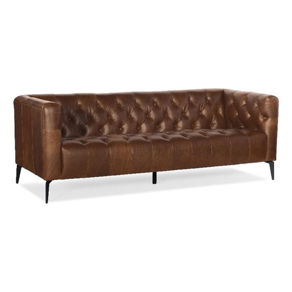 Beaumont Lane Traditional Stationary Sofa in Brown Leather Finish