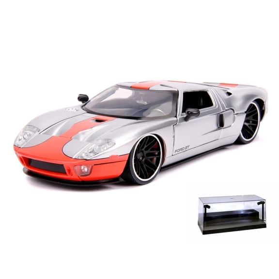 Diecast Car w/Display Case - 2005 Ford GT Hardtop, Silver and Orange - Jada Toys 31324 - 1/24 scale Diecast Model Toy Car