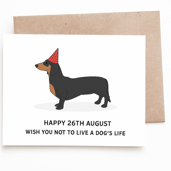 Funny Dachshund Birthday Card – "Wish You Not to Live a Dog's Life" – Blank Inside with Envelope – Perfect for Dog Lovers on August Celebrations
