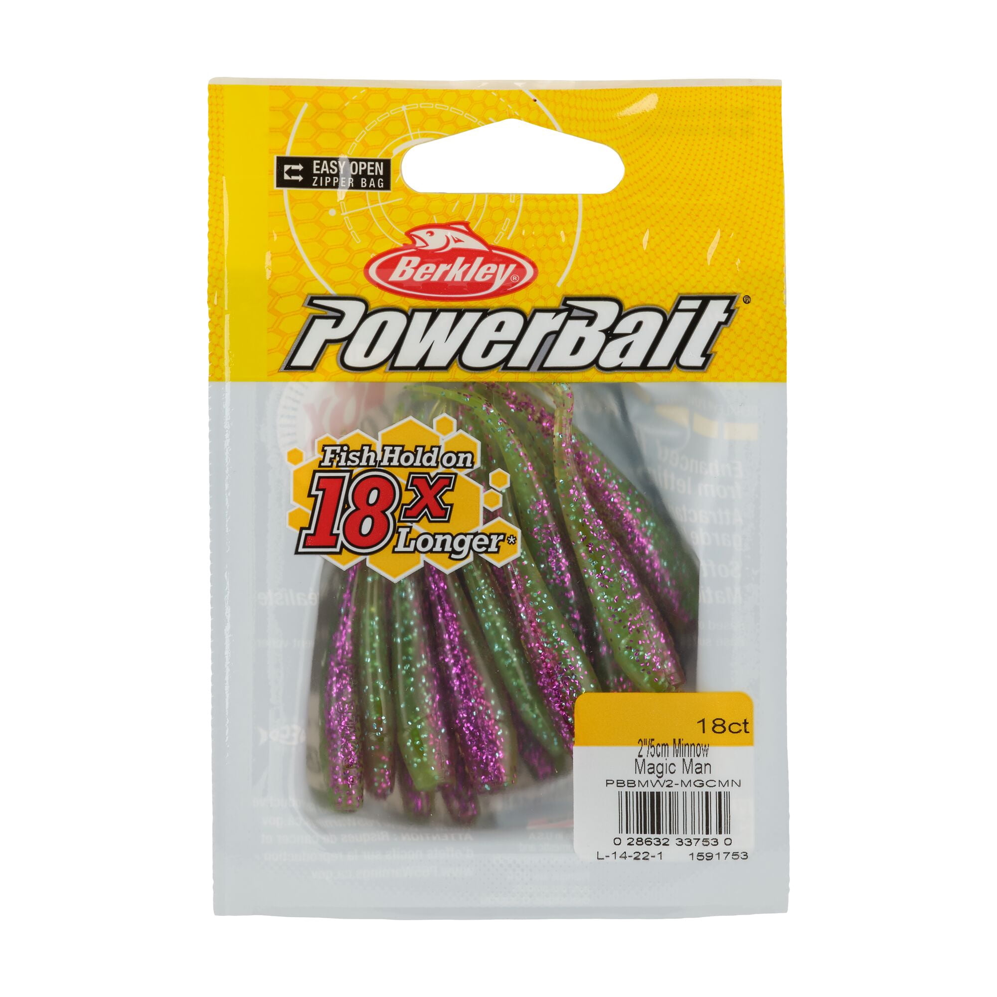Berkley PowerBait® Minnow, 2 in, Pre-Rigged Baits, Magic Man (18 Count)