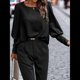 thumbnail image 5 of Blusa Elegante de Larga con Cuello Redondo para Mujer, Ideal para Otoño e Invierno, con Botones en la Espalda Negro L, 5 of 7