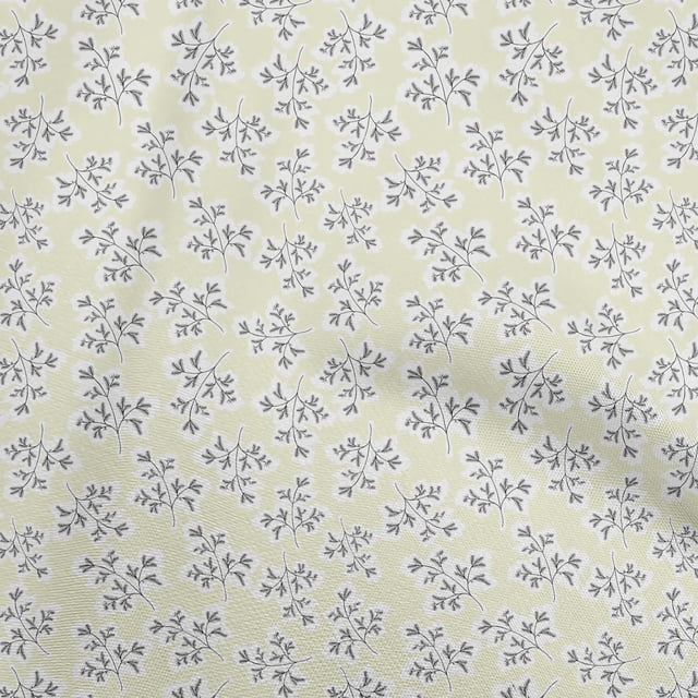 oneOone Polyester Spandex Light Yellow Fabric Leaves Sewing Material Print Fabric By The Yard 56 Inch Wide