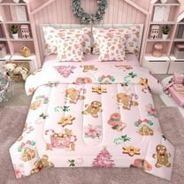 Feelyou Gingerbread Man Kids Bedding Comforter Set 7pcs, Fairy Tale Xmas Tree Queen Bedding Sets, Merry Christmas Reversible Queen Sheet Sets, Lightweight Room Decor