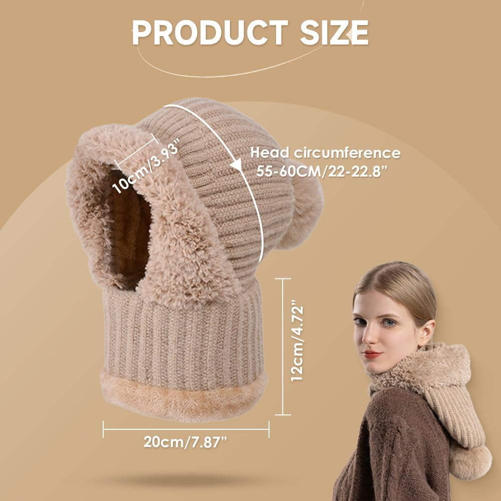 3 in 1 Winter Beanie Hat Set for Women - Warm Knitted Scarf & Mask Combo, Cold Weather Ski Accessory | Cozy Fleece Lined Face Mask & Ear Warmer (Adjustable, Windproof)