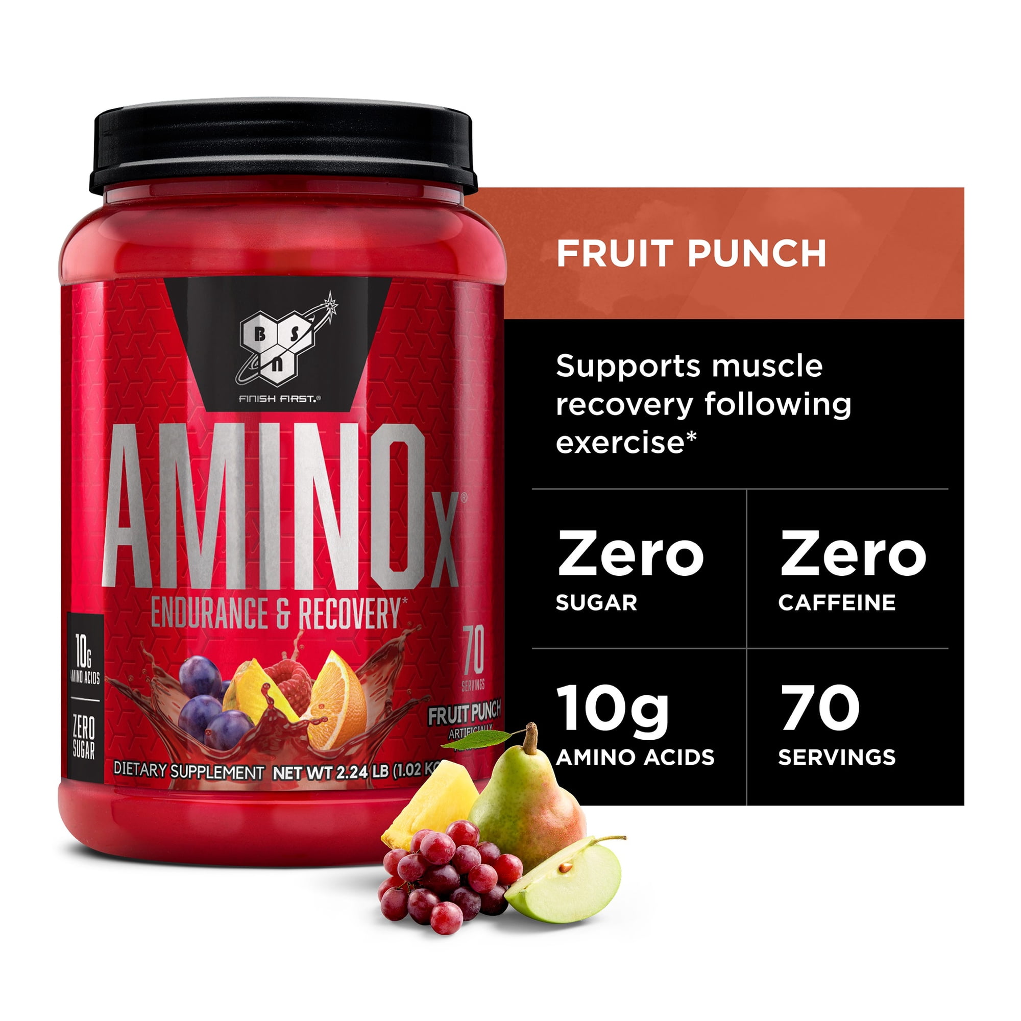 BSN Amino X Amino Acids + BCAA Powder, Fruit Punch, 70 Servings