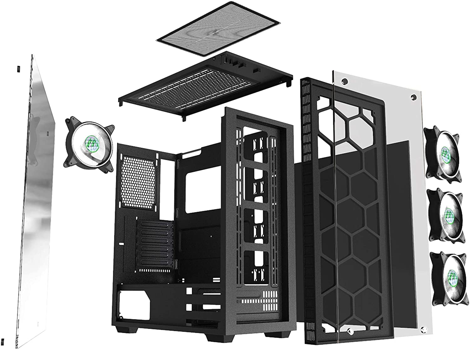 MUSETEX ATX Mid-Tower Chassis Gaming PC Case 4 RGB Fans Pre-Installed 2 Translucent Tempered Glass USB 3.0 Cable Management/Airflow Gaming Style Windows...