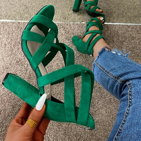 

Silver Heels for Women Dressy Mujer Sandal Green Fashion Zipper Breathable Heeled Return Gifts for Women 39