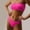 Hot Pink, variant on Honeeladyy Womens Textured Bandeau Bikini Swimsuit Solid Color High Waisted Two Piece Strapless Bathing Suits Black L